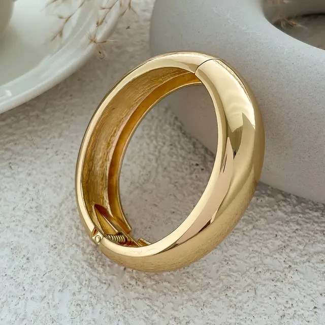Retro Maillard Style Wood Grain Fashion Wide Bracelet For Women My05 Gold 2609 - Shop at LoveMi