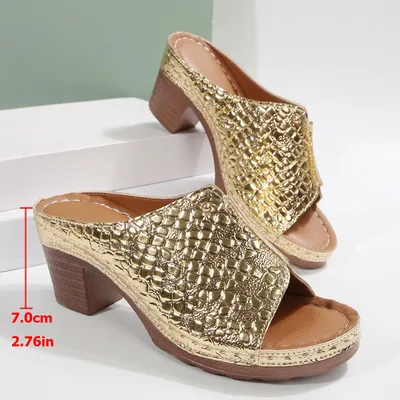 Women's Peep Toe Slippers Plus Size Wedge Sandals Gold - Shop at LoveMi