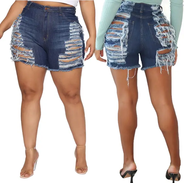 Distressed Stretch Denim Shorts Dark Blue - Shop at LoveMi