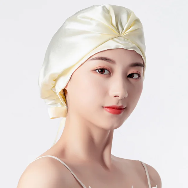 Fashion Home Sleep Lunch Break Hair Care Hat Satin Creamy Yellow - Shop at LoveMi
