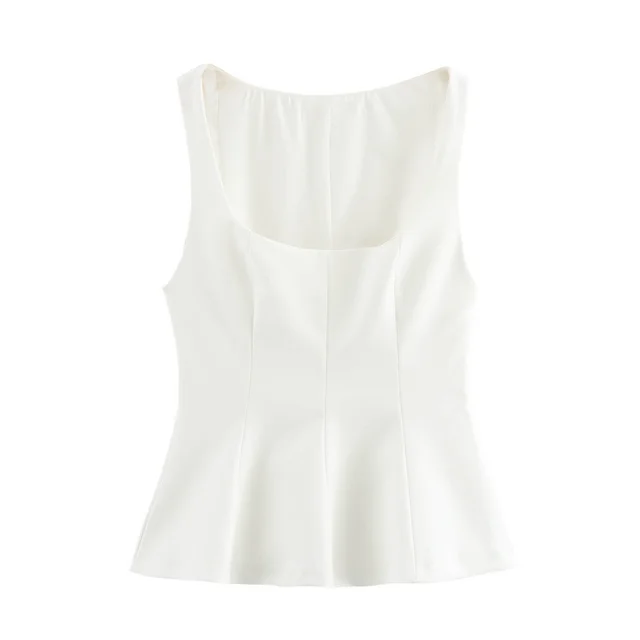 European And American Style Women's Square Collar Sleeveless Top White - Shop at LoveMi