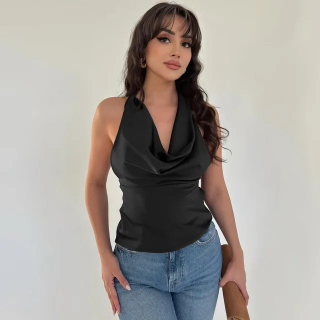 Women's Halter Backless Tank Vest Fashion Solid Color Slim Fit Tied Tube Top Black - Shop at LoveMi