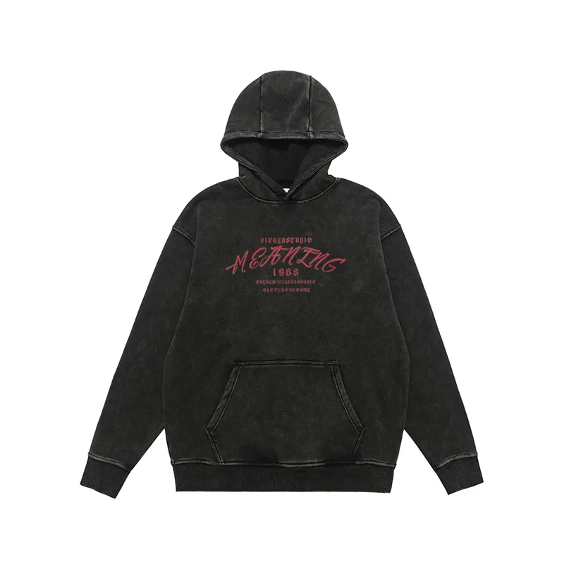 American Street Letter Printed Washed Distressed Sweater - Washing Black - View 1
