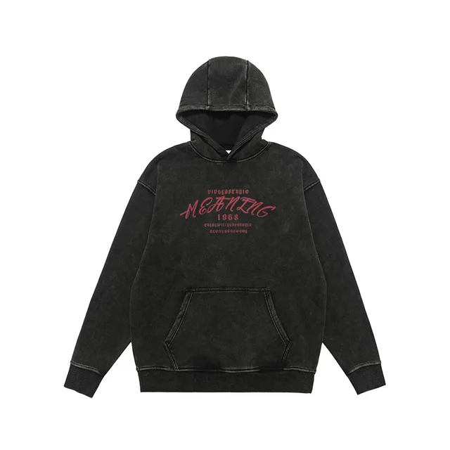 American Street Letter Printed Washed Distressed Sweater Washing Black - Shop at LoveMi