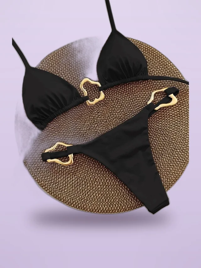 Ladies New Swimsuit Solid Color Hollow Suit Black - Shop at LoveMi