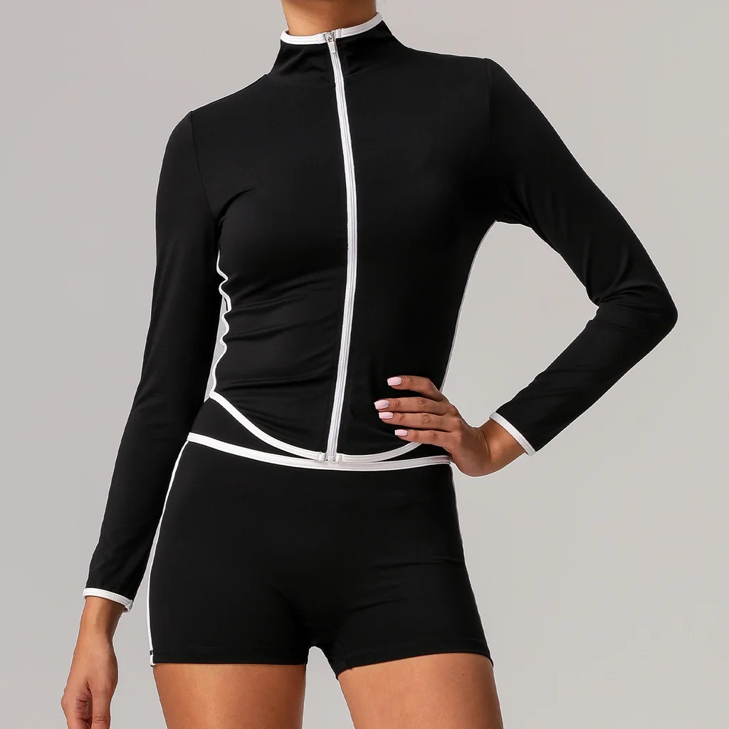 New Quick-drying High Top Sports Suit Women's Contrast Color Beauty Back Tight - Black Shorts Jacket - View 1