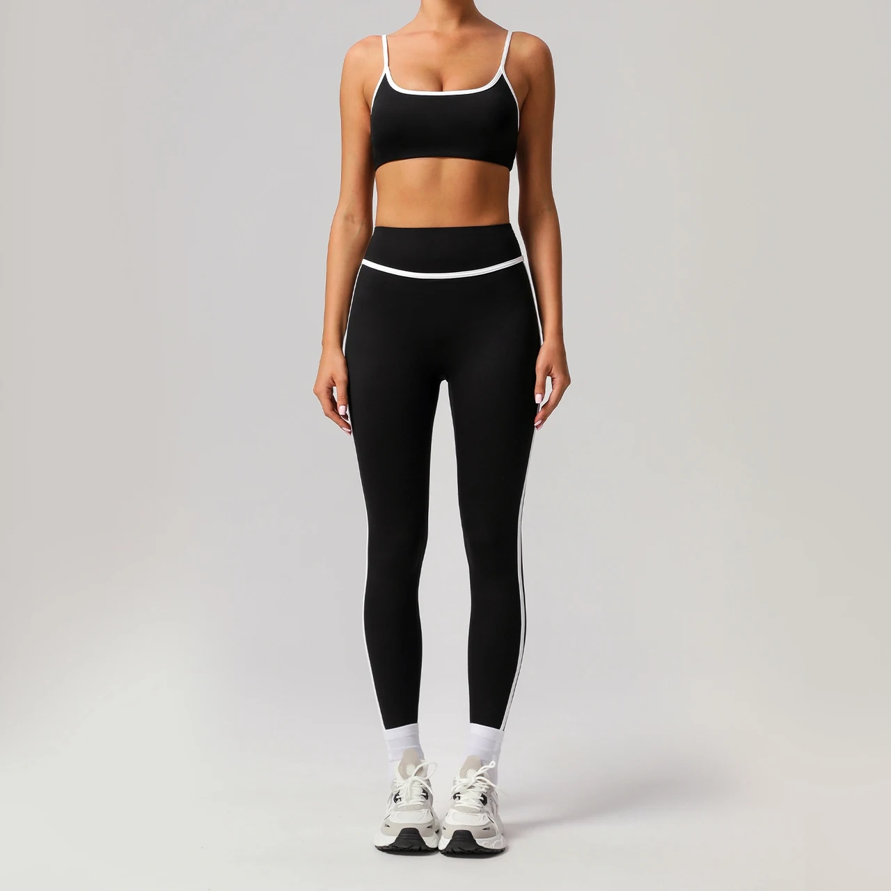 New Quick-drying High Top Sports Suit Women's Contrast Color Beauty Back Tight - Black Trousers Bra