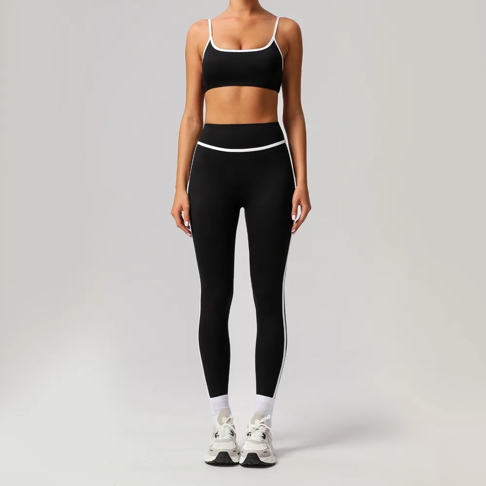 New Quick-drying High Top Sports Suit Women's Contrast Color Beauty Back Tight - Black Trousers Bra