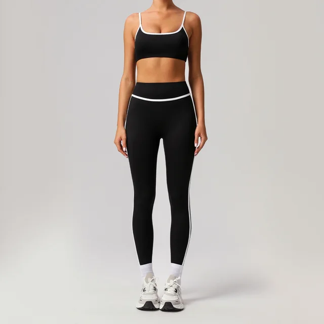 New Quick drying High Top Sports Suit Women's Contrast Color Beauty Back Tight Black Trousers Bra - Shop at LoveMi