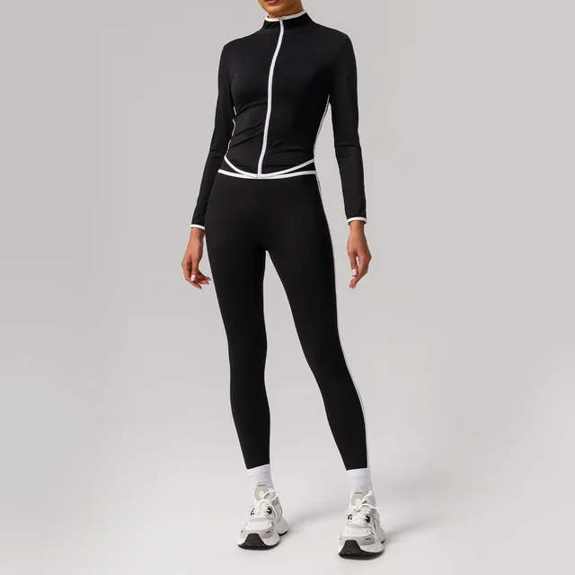 New Quick drying High Top Sports Suit Women's Contrast Color Beauty Back Tight Black Trousers Coat - Shop at LoveMi