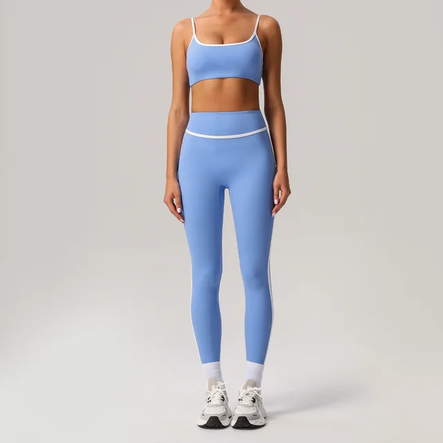New Quick drying High Top Sports Suit Women's Contrast Color Beauty Back Tight Colorful Blue Trousers Bra - Shop at LoveMi