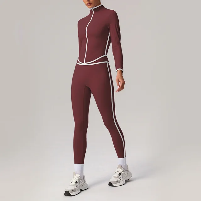 New Quick drying High Top Sports Suit Women's Contrast Color Beauty Back Tight Vinegar Purple Trousers Coat - Shop at LoveMi