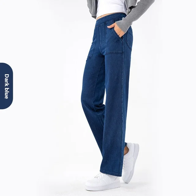 Cargo Jeans Women's Retro High Waist Straight Wide Leg Dark Blue - Shop at LoveMi