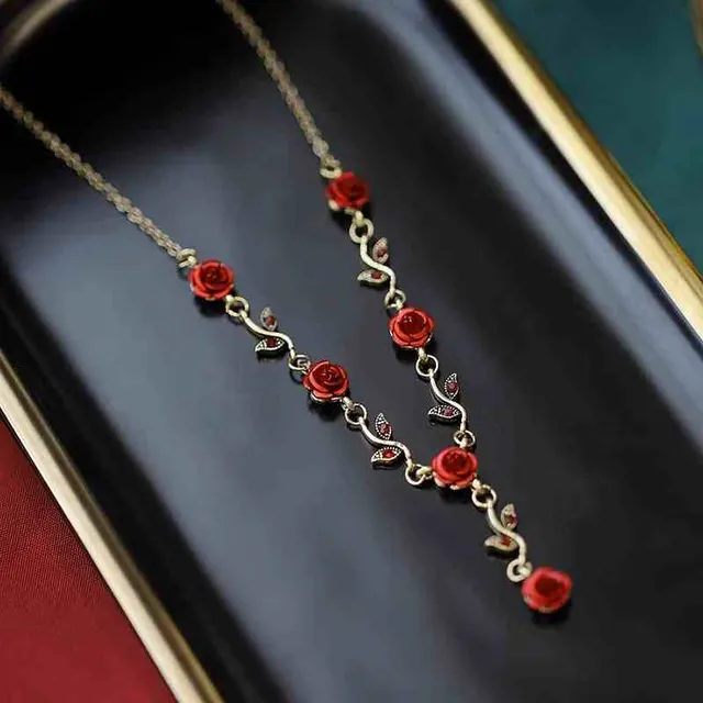 Romantic Rose Flower Bracelet Women's Vintage Clavicle Chain Rose Flower Necklace - Shop at LoveMi