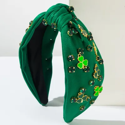 Rhinestone Green Clover Decoration Hair Accessories Hair Hoop Female Green - Shop at LoveMi