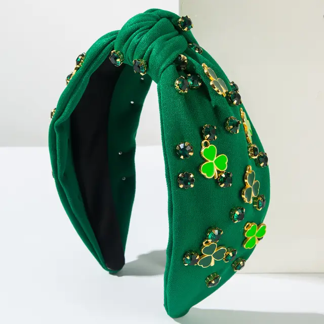 Rhinestone Green Clover Decoration Hair Accessories Hair Hoop Female Green - Shop at LoveMi