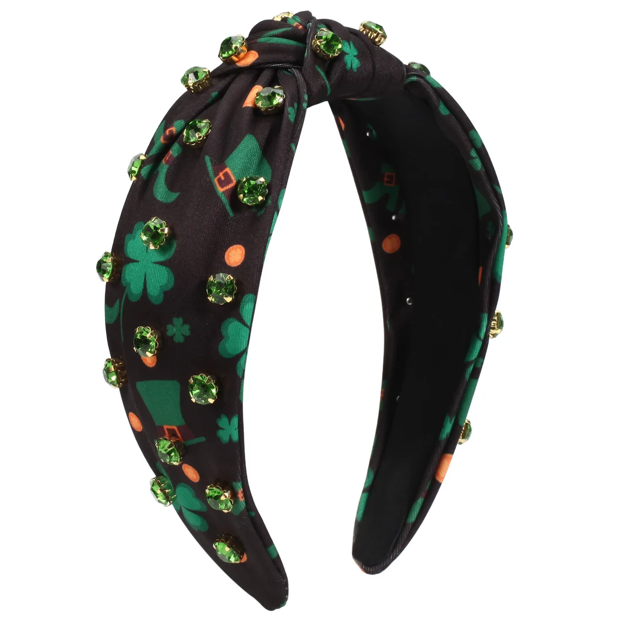 Knotted Irish St Patrick's Day Rhinestone-encrusted Headband - Style 7 Green Rhinestone