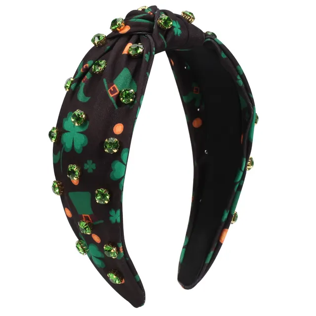 Knotted Irish St Patrick's Day Rhinestone encrusted Headband Style 7 Green Rhinestone - Shop at LoveMi