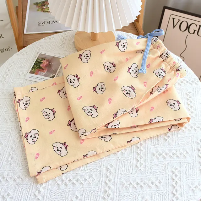 Brushed Flannel Loose Pure Cotton Cartoon Printed Pajama Pants For Women Cinnamoroll Babycinnamoroll - Shop at LoveMi