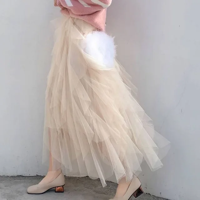 Cake Mesh Pleated Skirt For Women Apricot - Shop at LoveMi