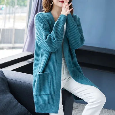 Loose Knitted Shawl Versatile Sweater Coat Women's Hole Blue - Shop at LoveMi