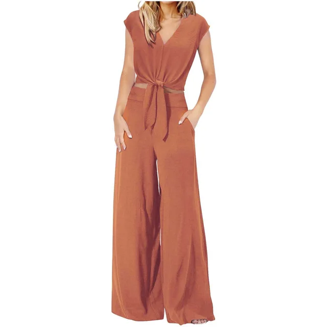 Short Top Wide Leg Pants Suit Orange - Shop at LoveMi