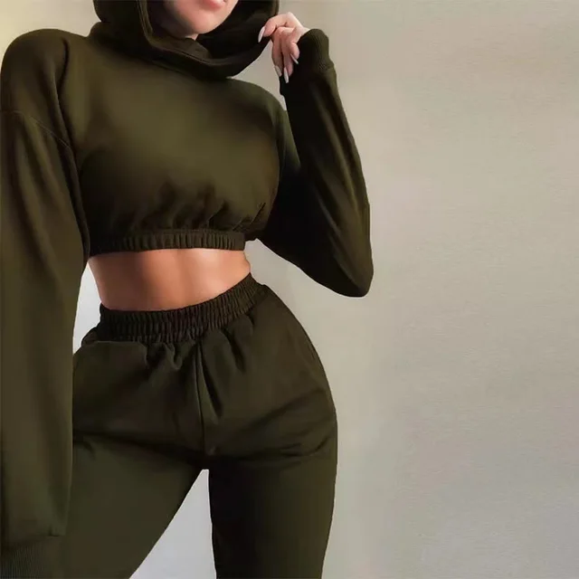 Women's Hoodie Suit Elastic Waist Sweatpants Army Green - Shop at LoveMi