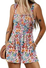 Flower Print Shorts Jumpsuit Summer Fashion Sleeveless Beach Bodysuit - L-Multiple Colors - View 1