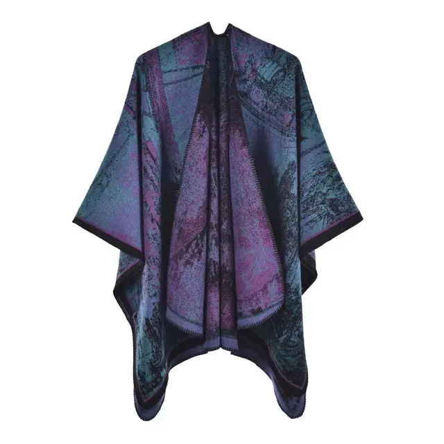 Autumn And Winter Cashmere like Ethnic Shawl Yunnan Tourism Cape Cloak 303 Blue Purple - Shop at LoveMi