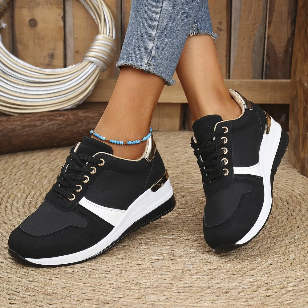 Casual Plus Size Lace Up Sneaker Women Black - Shop at LoveMi