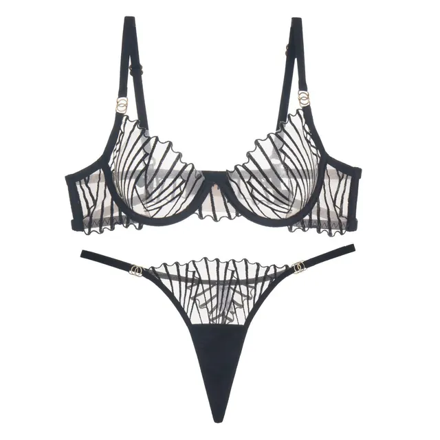 French Style Women's Thin Hollow Underwear Suit Black Suit - Shop at LoveMi
