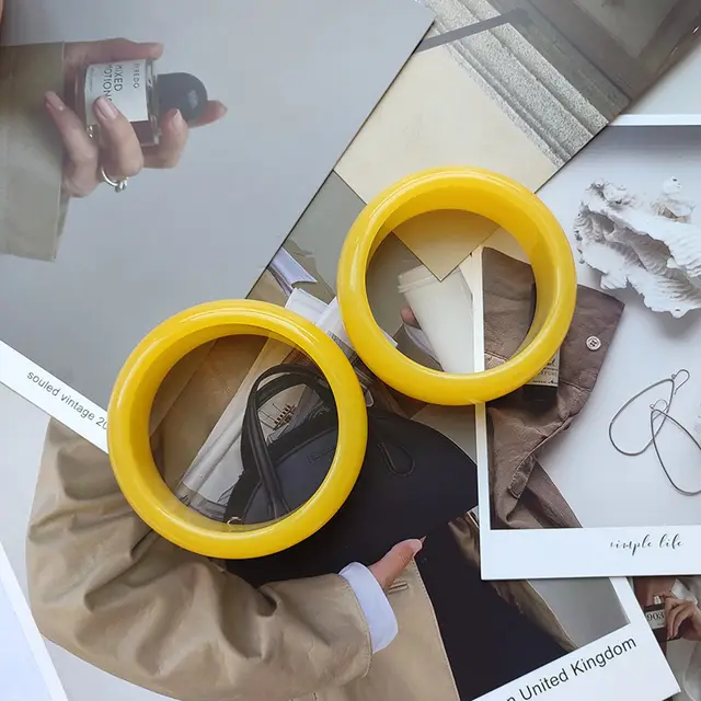 Round Resin Summer Jelly Color Dynamic Acrylic Bracelet Jelly Yellow Small - Shop at LoveMi