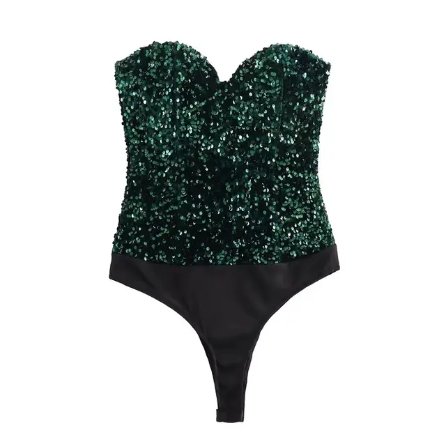 Women's Fashion Tube Top Sequins Jumpsuit Green - Shop at LoveMi