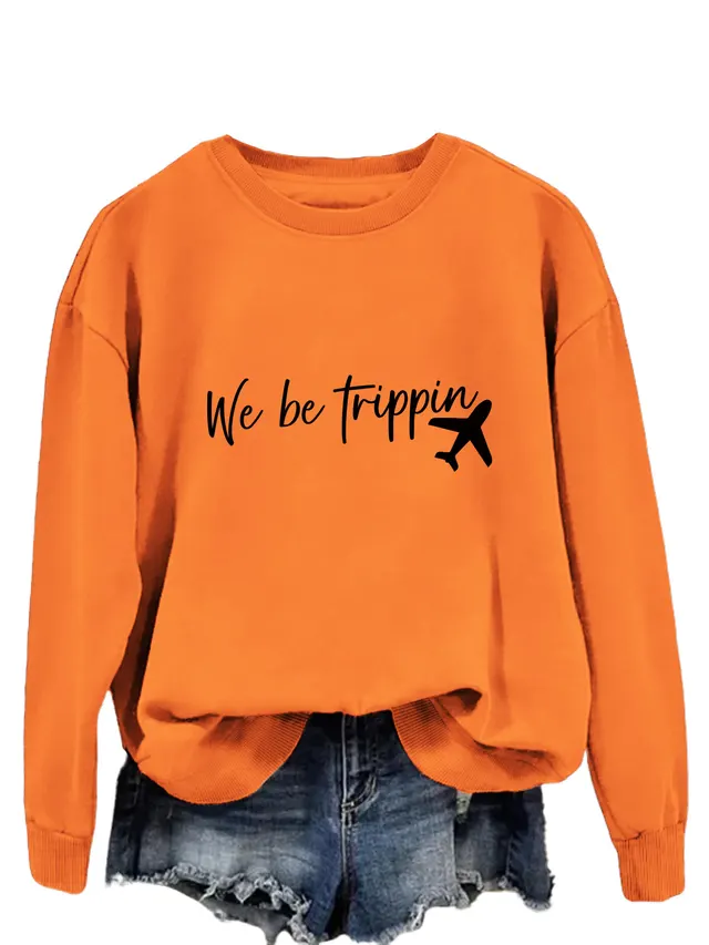 We Be Trippin Fashion Sweater Orange Black Color Picture - Shop at LoveMi