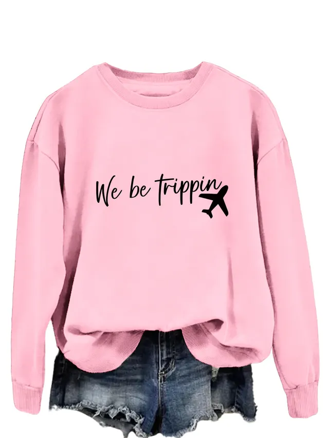 We Be Trippin Fashion Sweater Pink Black Color Picture - Shop at LoveMi