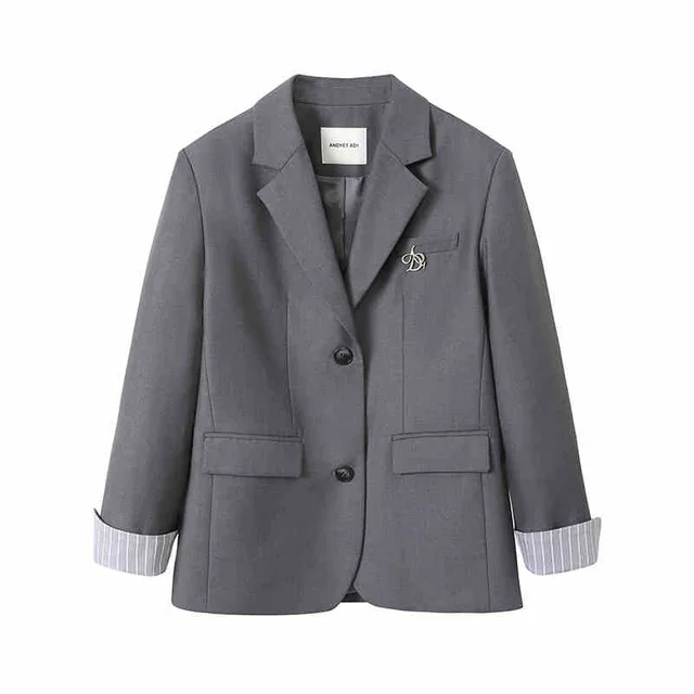 Women's Loose Casual Flip Cuff Suit Jacket Gray - Shop at LoveMi