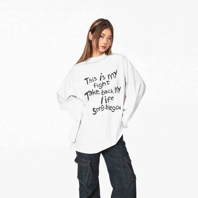 Distressed Letters T shirt Loose Casual Bottoming Top White - Shop at LoveMi