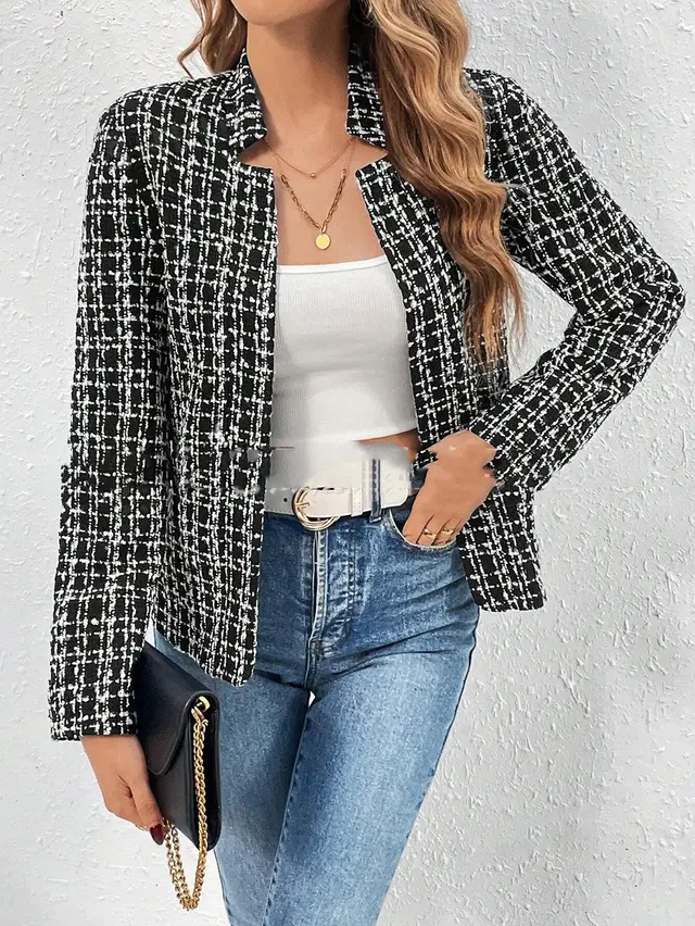 Elegant Office Small Suit Jacket For Women Black White - Shop at LoveMi