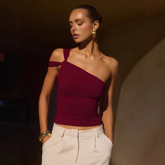 Fashion Women's Wear Irregular Design Tube Top Dark Red - Shop at LoveMi