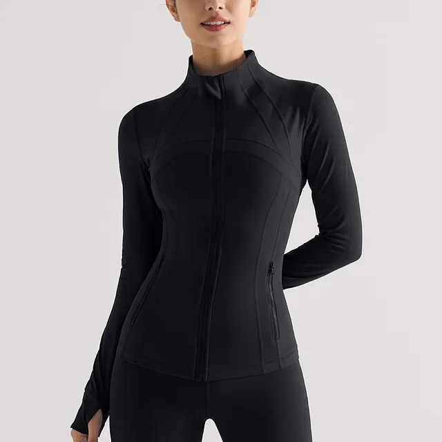 Stand up Collar Slim fit Long sleeved Running Fitness Zipper Sports Top Black - Shop at LoveMi