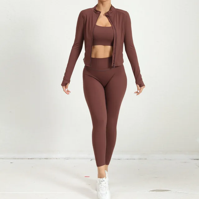 Outdoor Sports Skinny Yoga Clothes Suit Nude Feel Brown - Shop at LoveMi