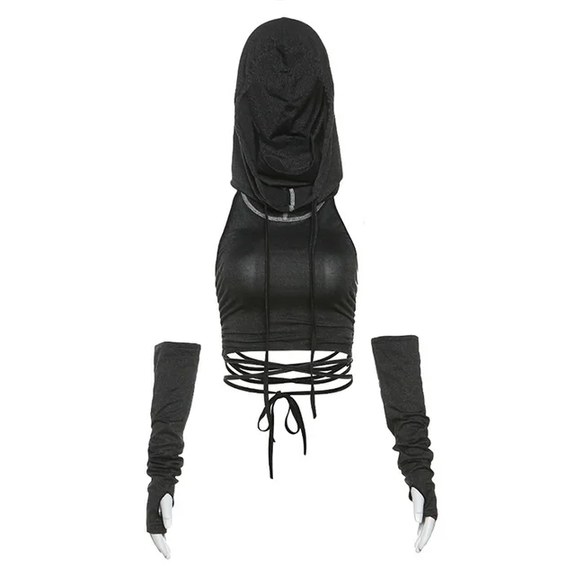 Women's Hooded Strap Backless Slim Fit Solid Color Versatile Top Gray Top - Shop at LoveMi