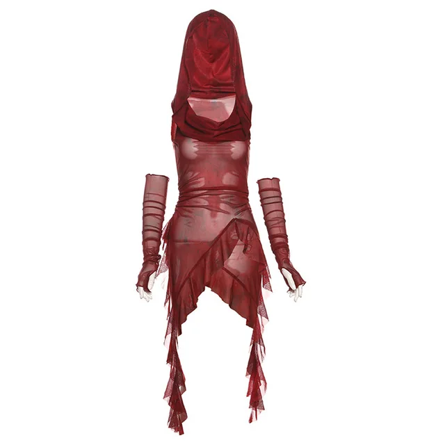 Slim fit Street Fashion Hooded Sleeveless Mesh Top Red - Shop at LoveMi