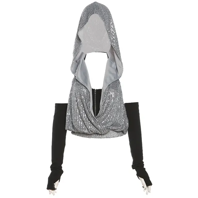 Halterneck Vest Hooded Sleeveless Blouse Two piece Set Gray - Shop at LoveMi