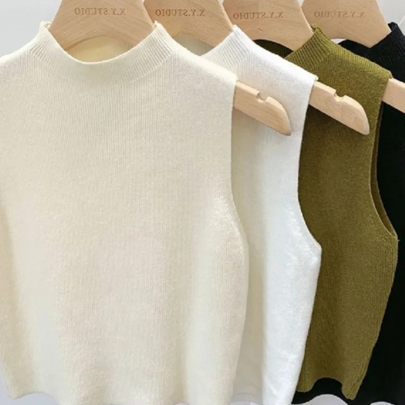 Knitted Strappy Sleeveless Tank Top Women - Apricot