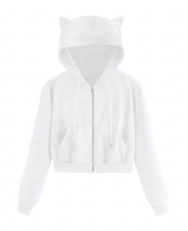 Sweater Rabbit Ears Zipper Hooded Rope White - Shop at LoveMi