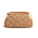 Fashion Woven Bag One Shoulder Hollow Out Beach Bag - Khaki
