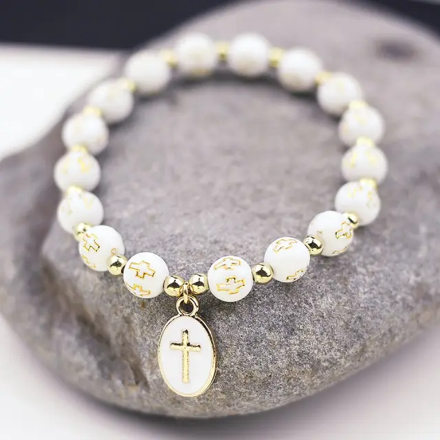 Oval Cross Pendant Bracelet For Women Baptism Prayer Gold - Shop at LoveMi