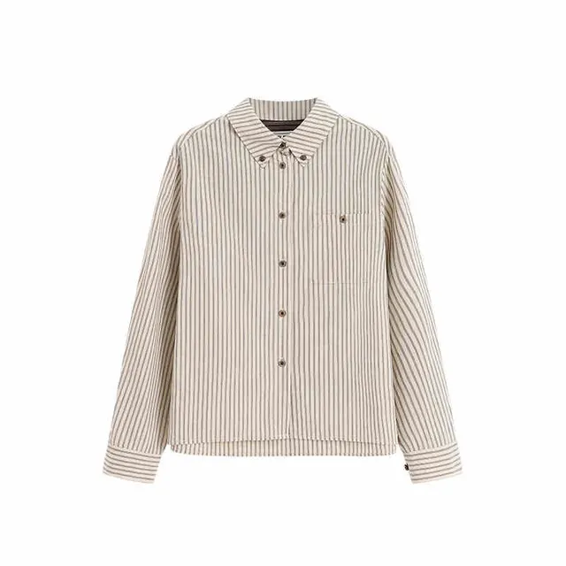 American Retro Casual Fashion Classic Embroidered Lapel Cotton Striped Shirt For Women Cuban Strip - Shop at LoveMi