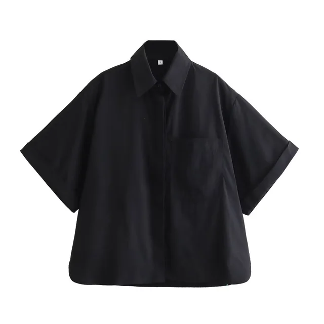 New Fashion Pocket Decoration Women's Top Shirt Black - Shop at LoveMi